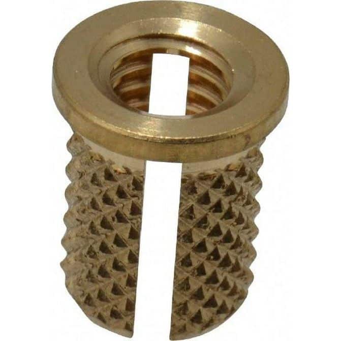#10-32 UNF Brass Flanged Press Fit Threaded Insert for Plastic 3/8