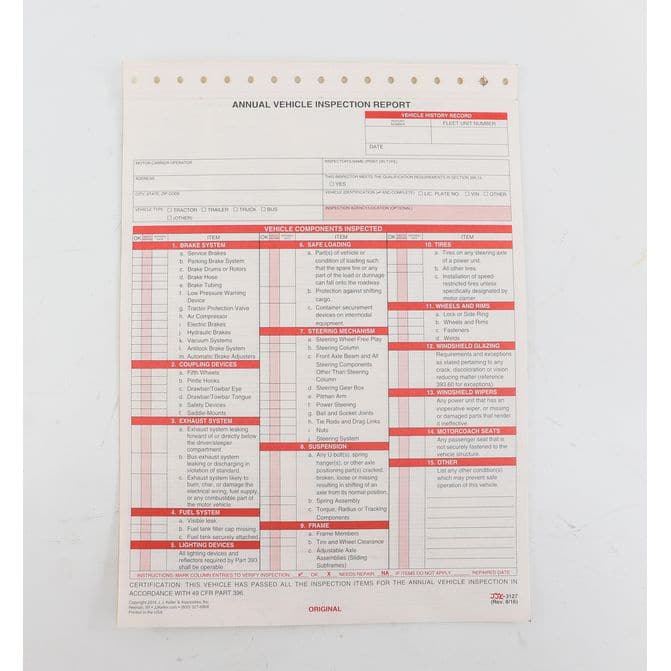 J.J. Keller 8.5 j-j-keller-8-5-x-11-3-4-2-ply-carbonless-annual-vehicle-inspection-report-3127-fleetpride