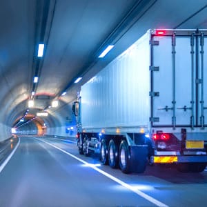 Semi Truck Driving Through Tunnel